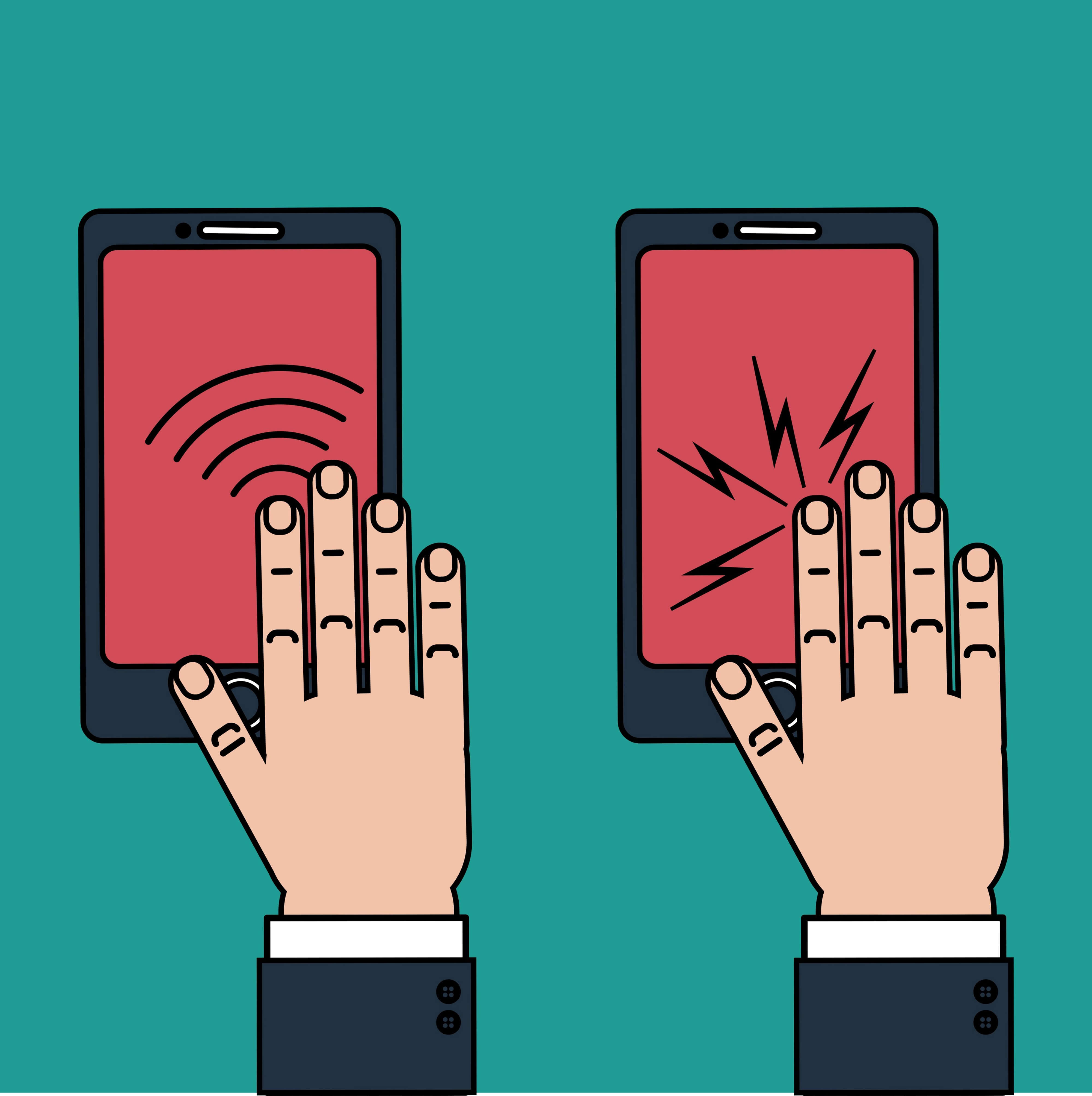 two hands touching two different mobile phone screens