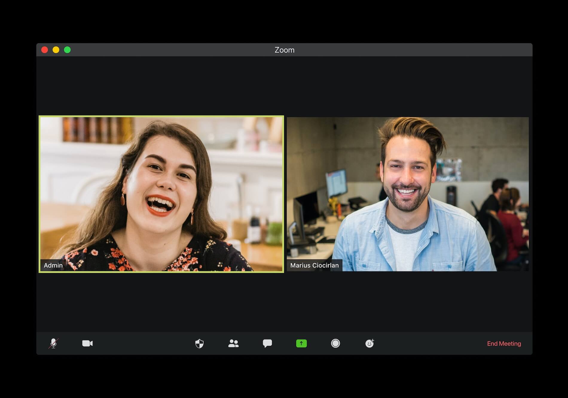 Man and woman on split-screen participating in zoom conference call