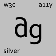 Periodic table for the element “ag” (which is silver) including references to A11y and W3C