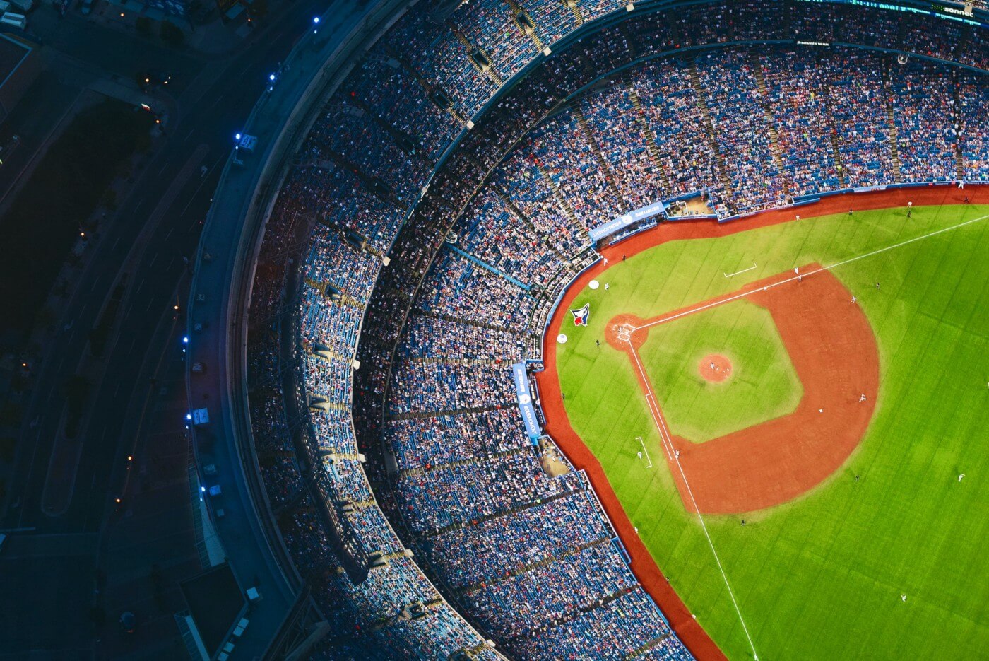 aerial full shot of a baseball stadium